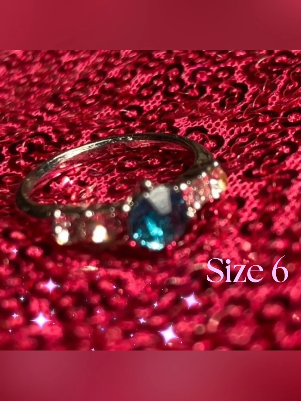 Aquamarine Birthstone Womens Ring Size 6 Sky Blue Sparkle Princess Cut Y2K gift